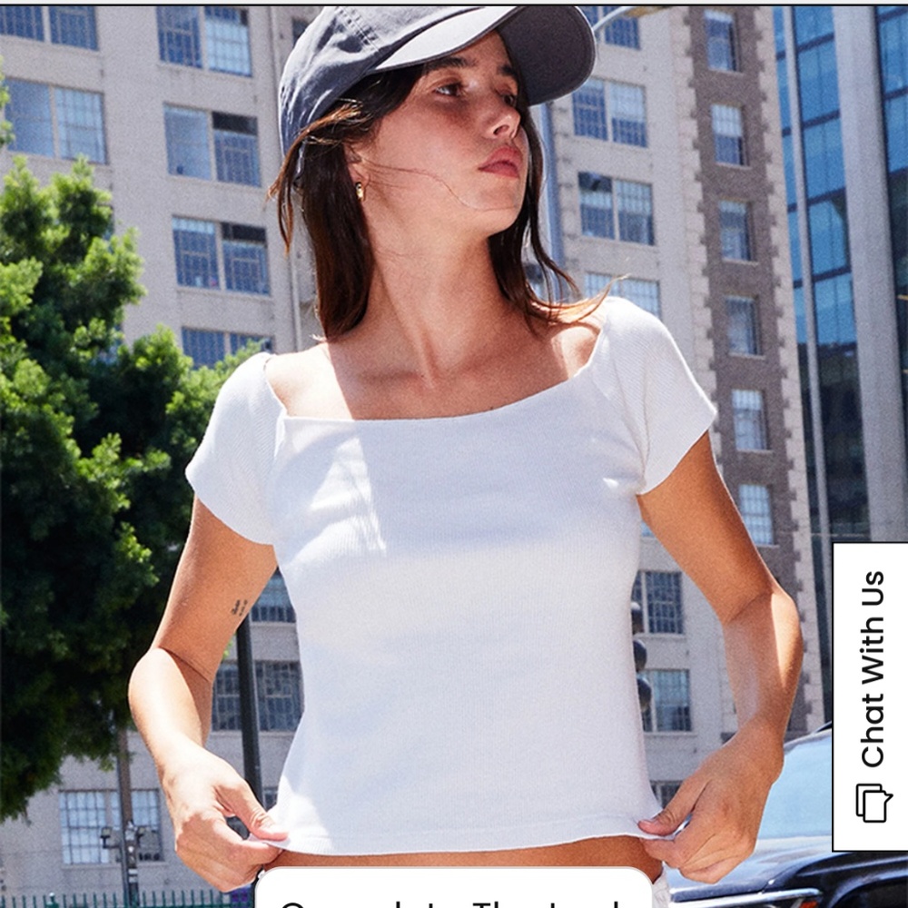 John Galt Light Blue Ribbed Off-The-Shoulder Top